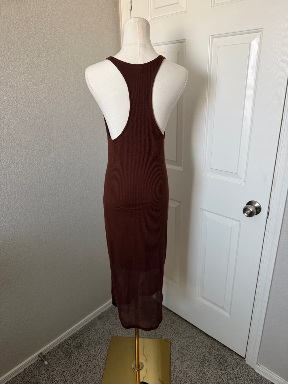 Sparkle & Fade Ribbed Halter Midi Dress in Brown - Picture 5 of 5